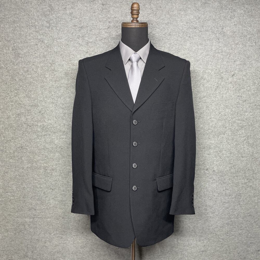 Vintage Falcone Super 100s Mens 38L Black Sport Coat Blazer Four Button Classic